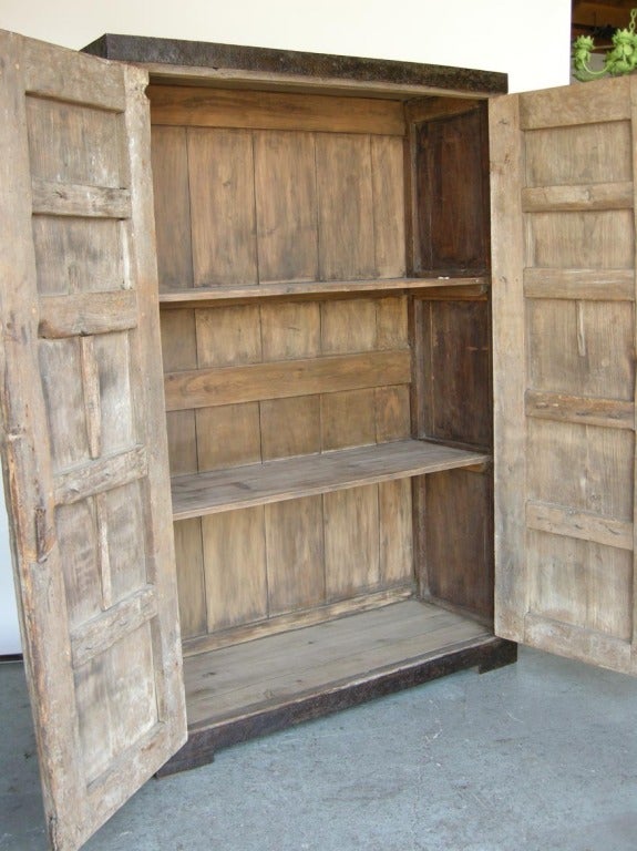 Guatemalan Antique Door Armoire With Iron Banding
