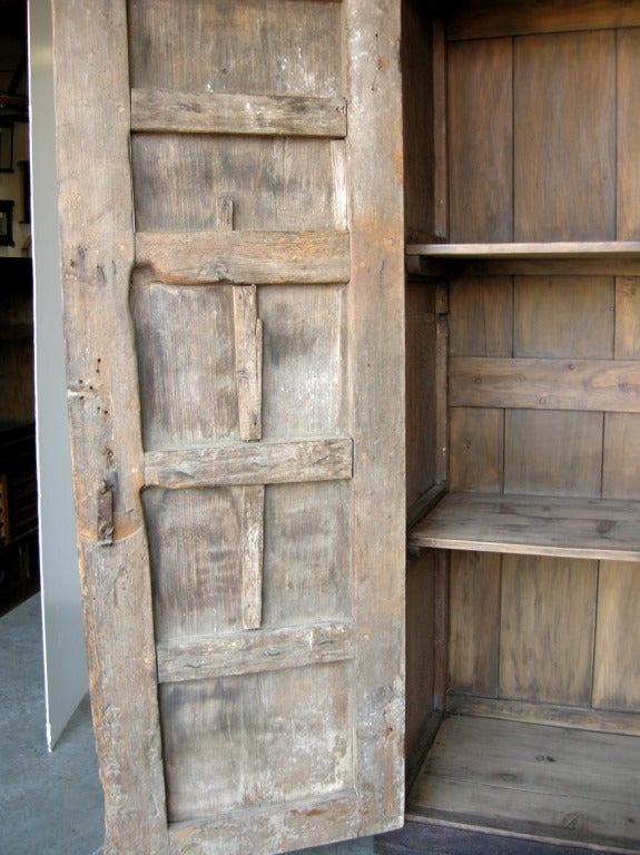 19th Century Antique Door Armoire With Iron Banding