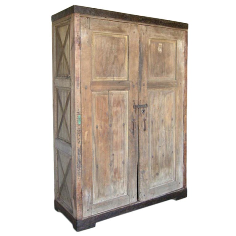Antique Door Armoire With Iron Banding