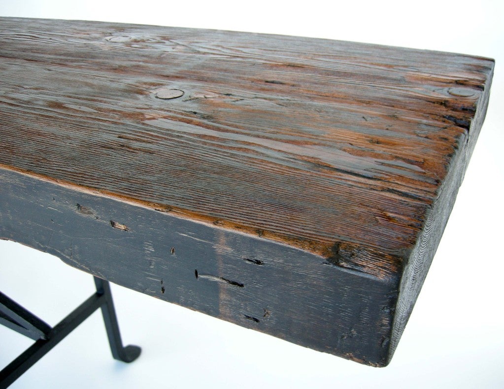 Dos Gallos Custom Wood Console with Hand-Forged Iron Base For Sale 4