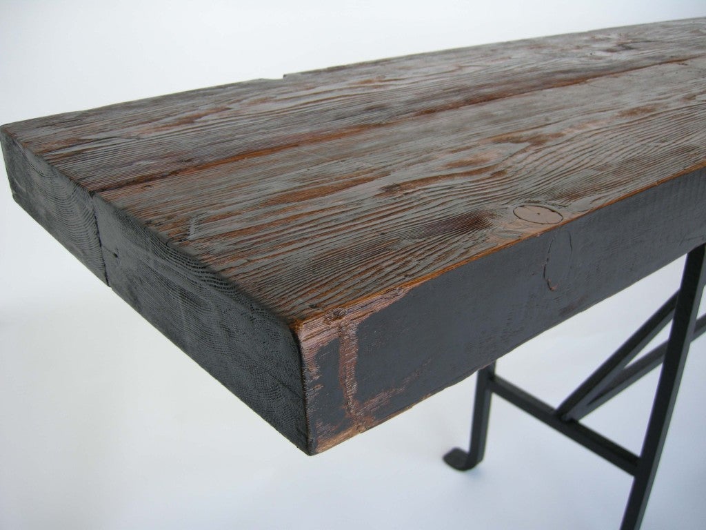 Dos Gallos Custom Wood Console with Hand-Forged Iron Base For Sale 1