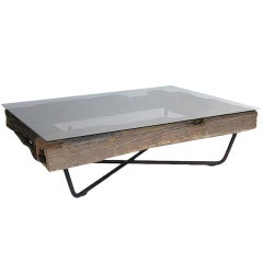 Antique Rustic Wood/Iron/Glass Coffee Table