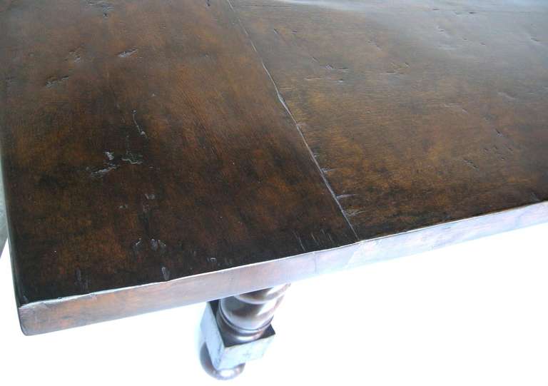 Spanish Colonial Custom Walnut Wood Barley Twist Table by Dos Gallos Studio For Sale