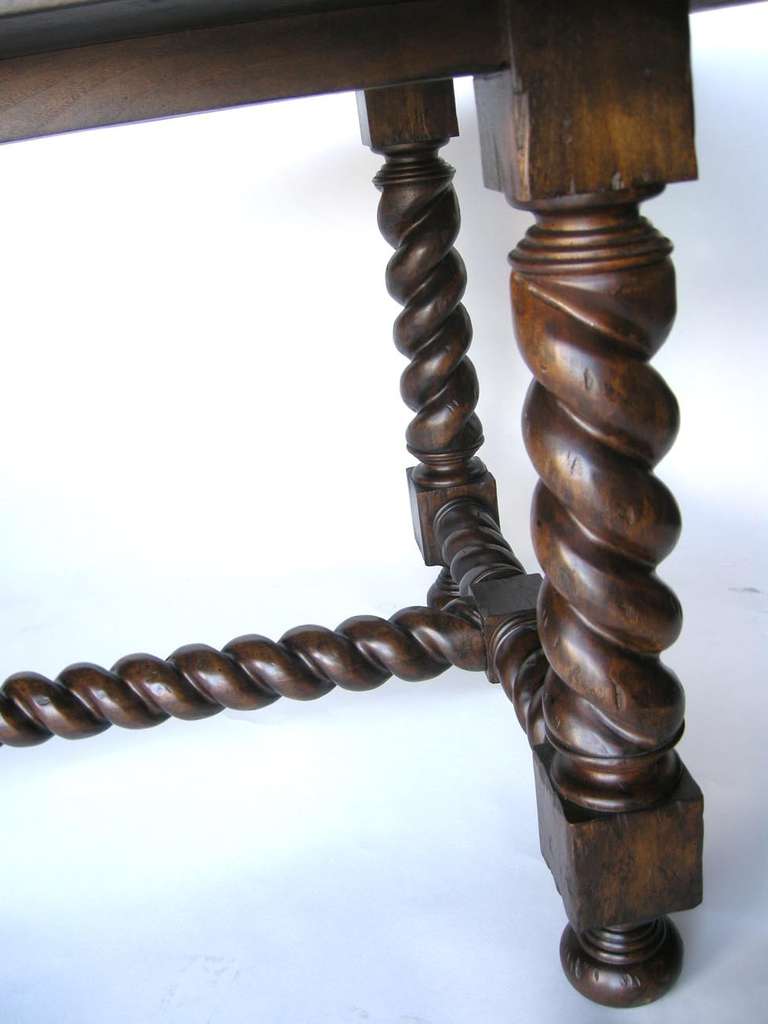 Spanish Colonial Custom Walnut Wood Barley Twist Table by Dos Gallos Studio For Sale