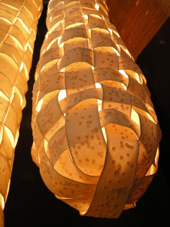 Organic Modern Large Hanging Tube or Cocoon Like Handwoven Paper Lights