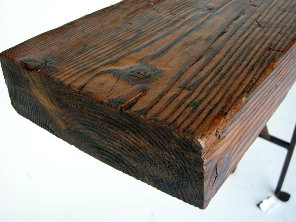 Dos Gallos Custom Long Skinny Wood Console Table with Iron Base (Table console en bois long et mince avec base en fer) Bon état - En vente à Los Angeles, CA