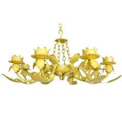 Painted Yellow Hand Wrought iron Leaf Chandelier
