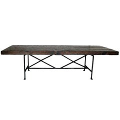 Dos Gallos Custom Wood Dining Table with Hand-Forged Iron Base