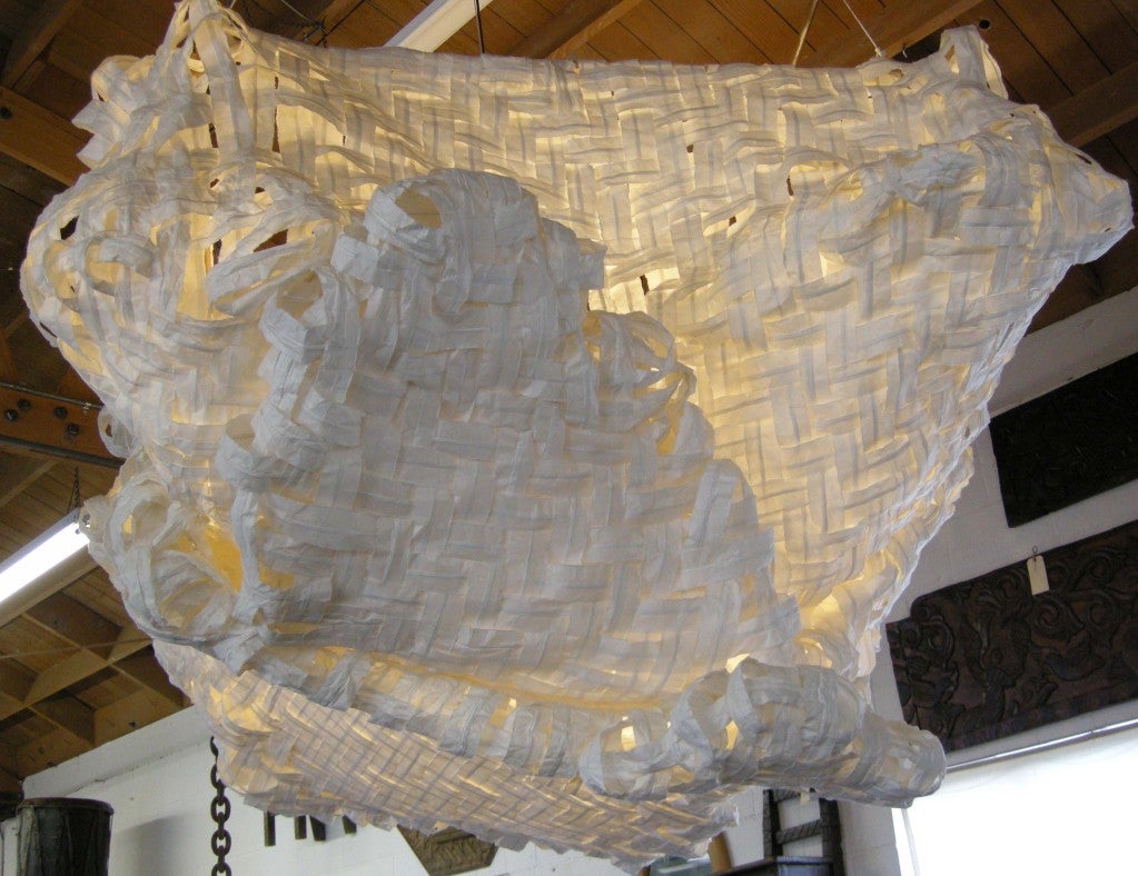 Hand-Woven Gigantic Free-Form Handwoven Paper Ceiling Light For Sale