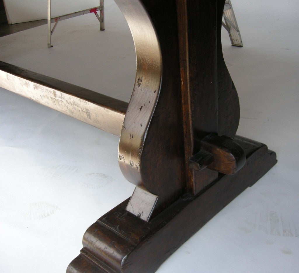 Custom Walnut Wood Trestle Table by Dos Gallos Studio In Excellent Condition For Sale In Los Angeles, CA