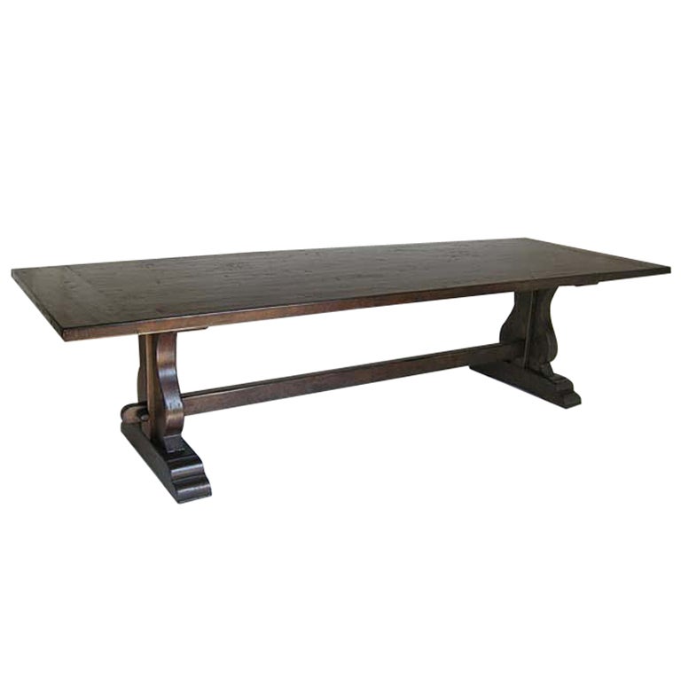 Custom Walnut Wood Trestle Table by Dos Gallos Studio For Sale at