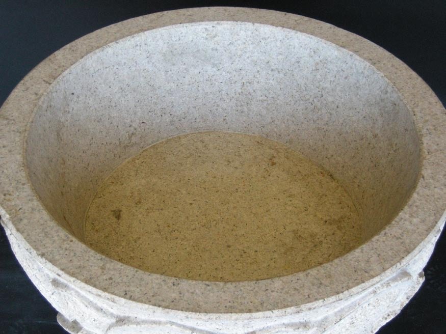 Antique carved stone lotus bowl. Can be used as garden planter, sink or part of a fountain. Beautifully carved.