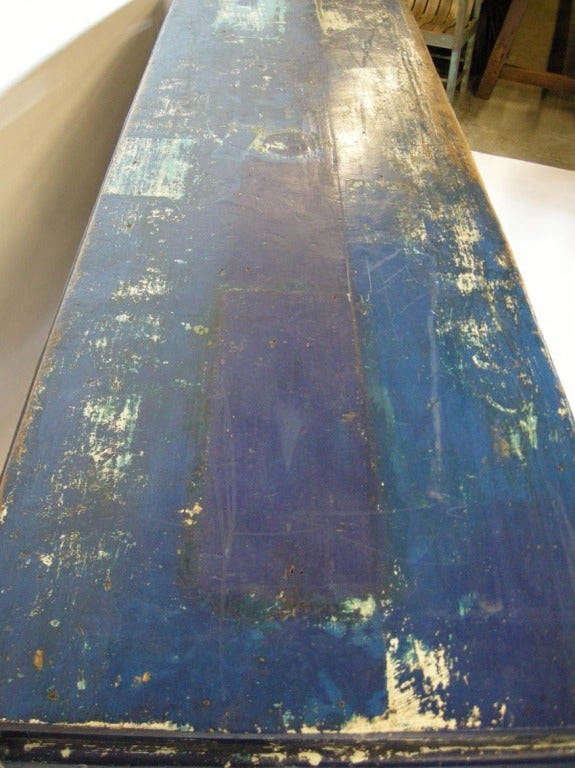 Antique Painted Blue Shop Counter With Glass Front For Merchandise Display In Good Condition In Los Angeles, CA