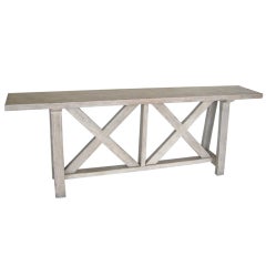 Custom Oak Wood Double X Console Table in Drift Wood Finish 9
