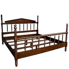 Dos Gallos Custom Walnut Wood Bobbin Bed with Turned Spindle Head & Foot Boards