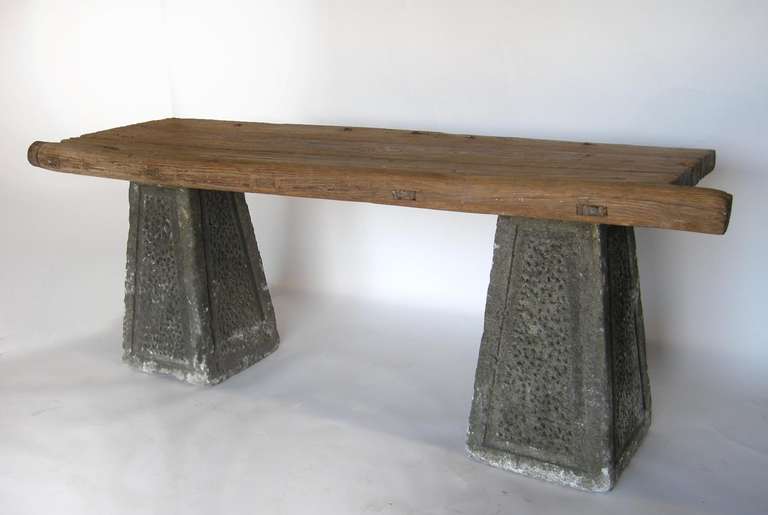 Japanese Stone and Elmwood Console Table