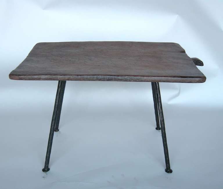 19th c Cipres tray with handle atop contemporary hand forged iron legs.
Beautiful soft patina.