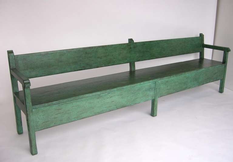 Custom handcrafted Colonial style bench in green painted finish. Can be made in custom sizes and finishes.
Made by Dos Gallos Studio in Los Angeles.
CUSTOM PRICES ARE SUBJECT TO CHANGE DUE TO FLUCTUATING WOOD  AND LABOR PRICES. PLEASE INQUIRE BEFORE