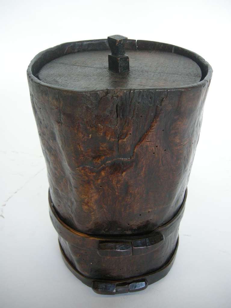 Antique wooden container with lid from Nepal. Beautiful wood grain and construction details