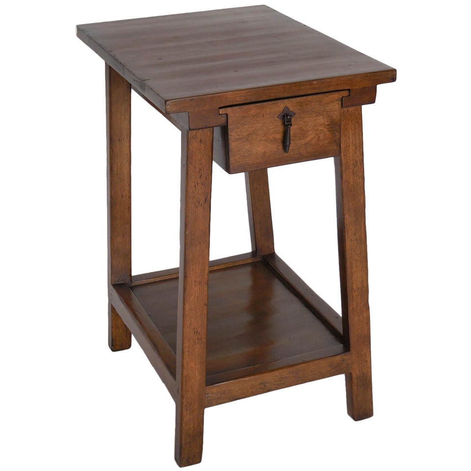 Dos Gallos Custom Wood Nightstand with Drawer and Shelf For Sale