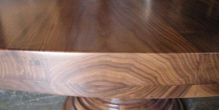 Contemporary Custom Round Dining/Center Pedestal Table in Walnut Wood by Dos Gallos Studio For Sale
