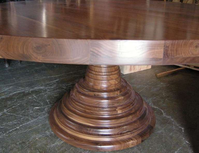 Custom Round Dining/Center Pedestal Table in Walnut Wood by Dos Gallos Studio For Sale 3