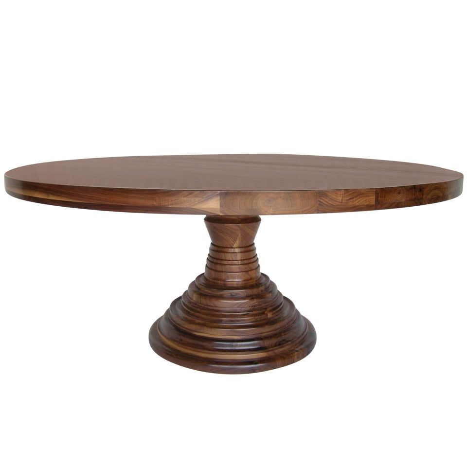 Custom Round Dining/Center Pedestal Table in Walnut Wood by Dos Gallos Studio For Sale