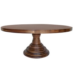 Custom Round Dining/Center Pedestal Table in Walnut Wood by Dos Gallos Studio