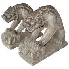 Pair of Japanese Carved Stone Gargoyles