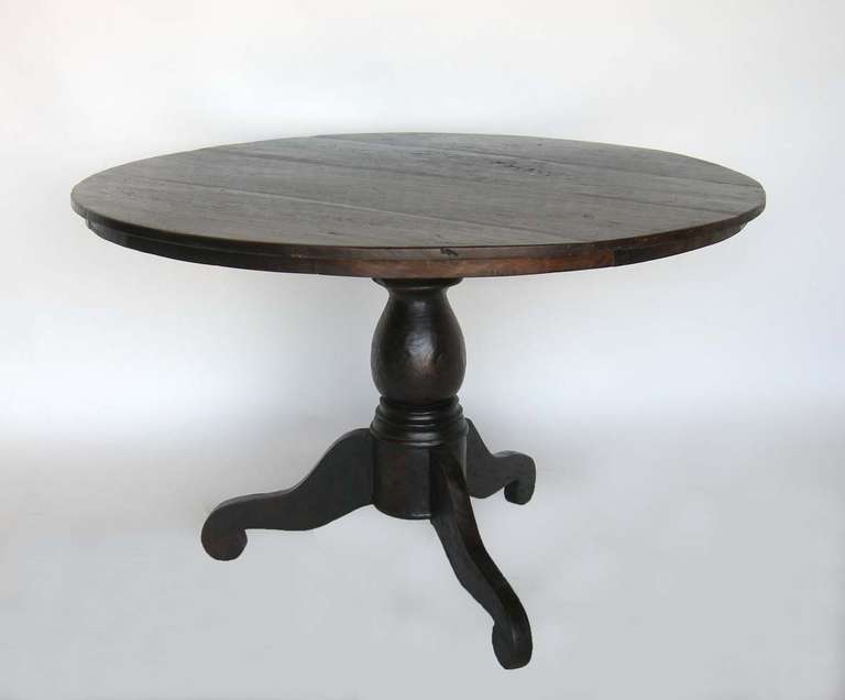 Reclaimed teak wood  pedestal table. NIce patina with some age appropriate distress.
