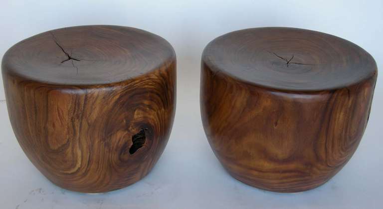 International Style Pair of Bacang Wood Stools or Side Tables