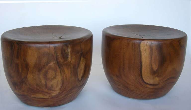 Lovely tropical hardwood stool/tables.  Beautiful wood and patina. Top has slightly concave curve. Can be purchased separately $2630 each