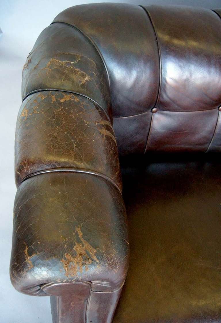 19th Century Antique Swedish Leather Chesterfield Sofa