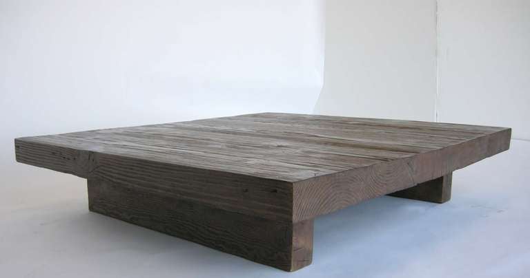 Low coffee table made from reclaimed 100 year old wood. Five wide boards. Top is 3