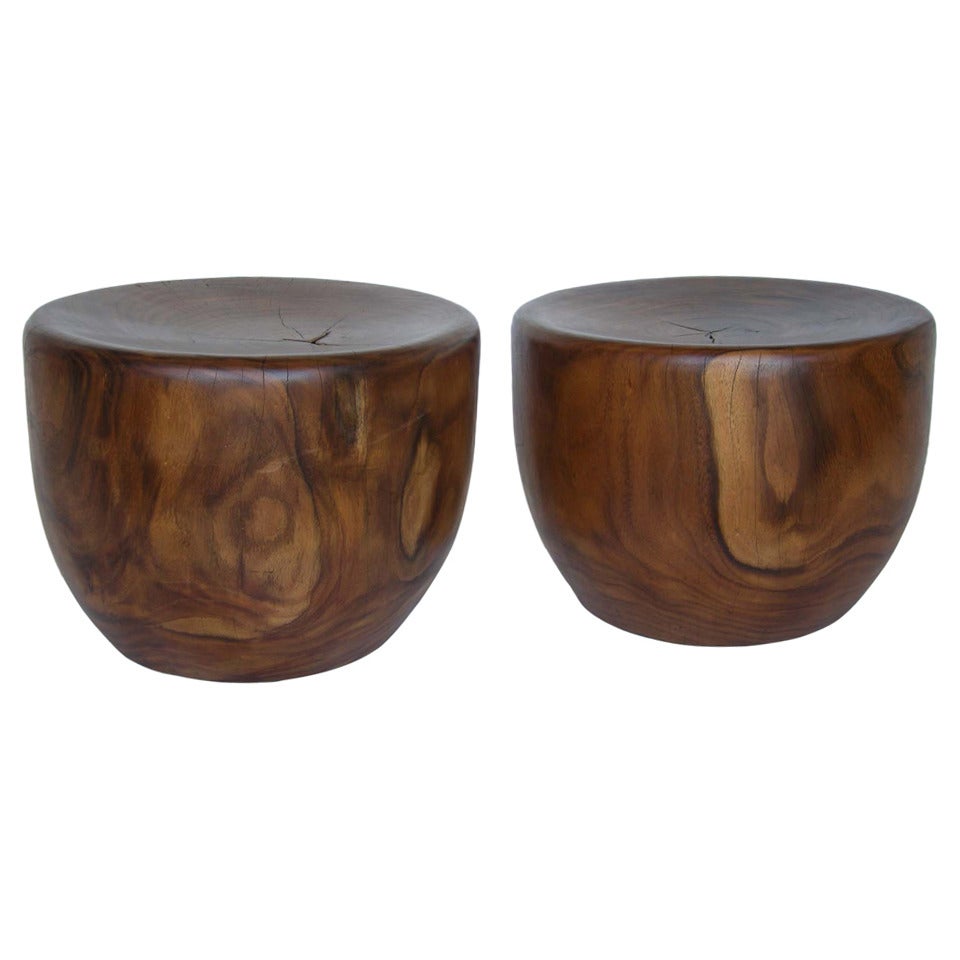 Pair of Bacang Wood Stools or Side Tables