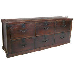 19th Century Low Tansu with Six Drawers