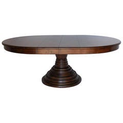 Custom Walnut Wood Pedestal Dining Table with Leaves 4