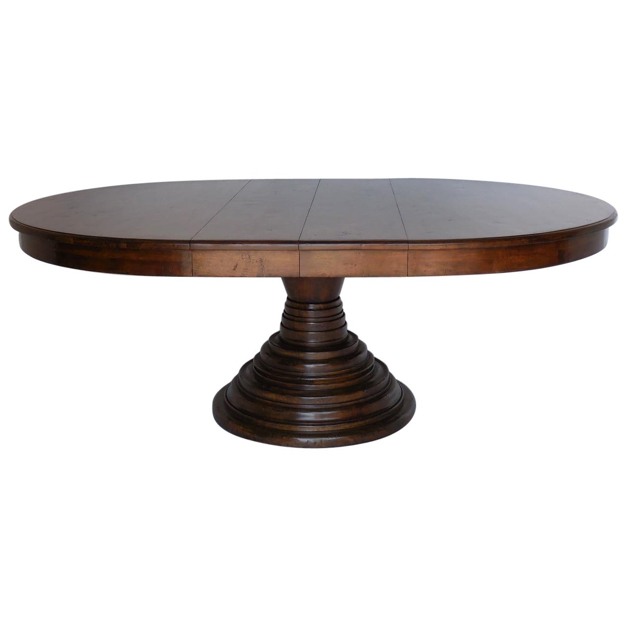 Dos Gallos Custom Walnut Wood Pedestal Dining Table with Leaves