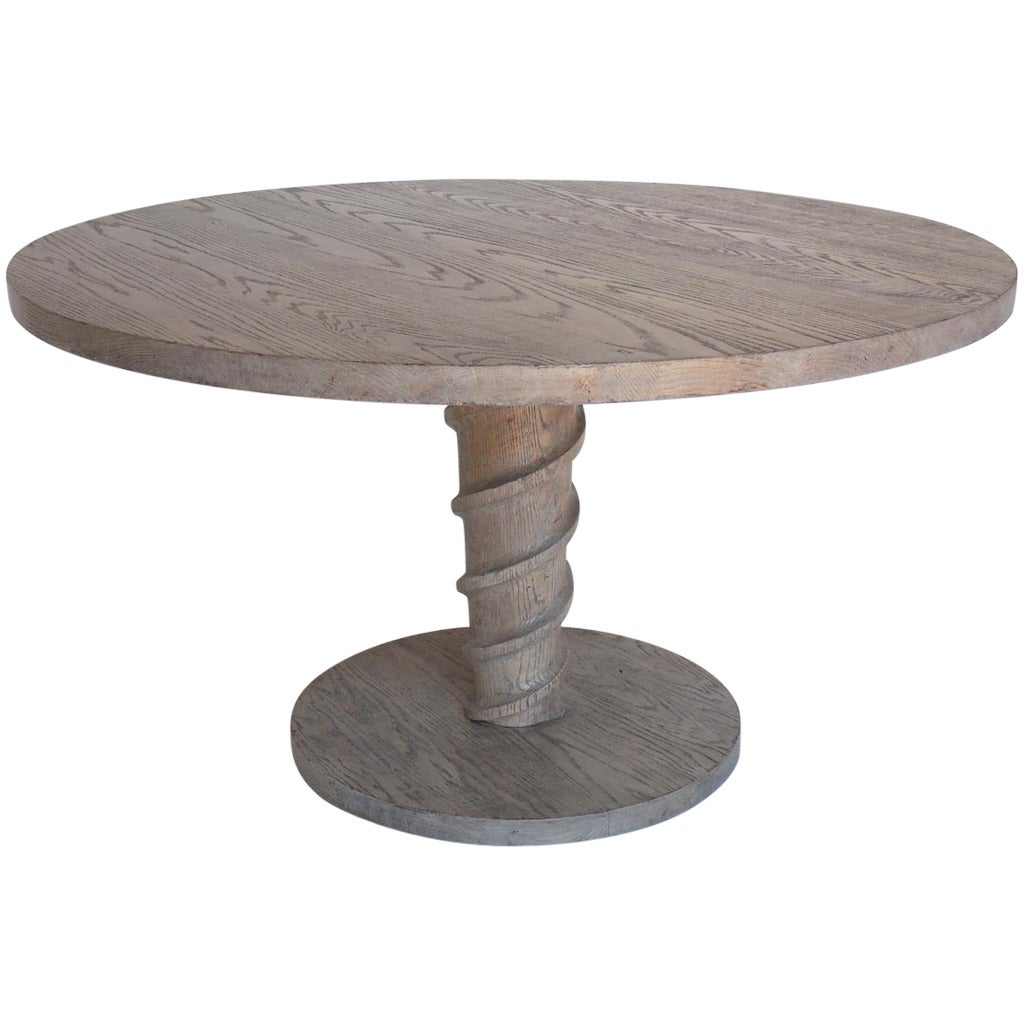 Dos Gallos Custom Corkscrew Round Pedestal Dining or Centre Table in Oak Wood For Sale