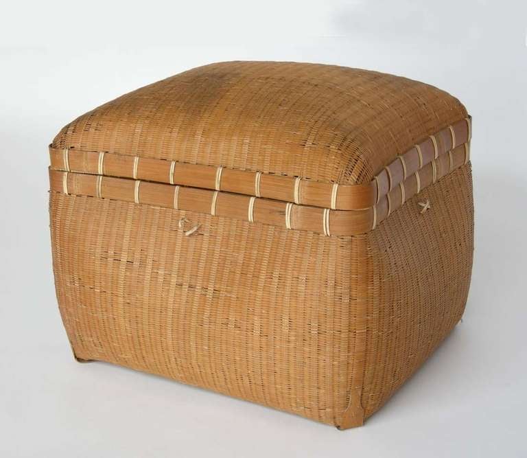 Vintage Japanese woven basket, with interior removable woven shelf