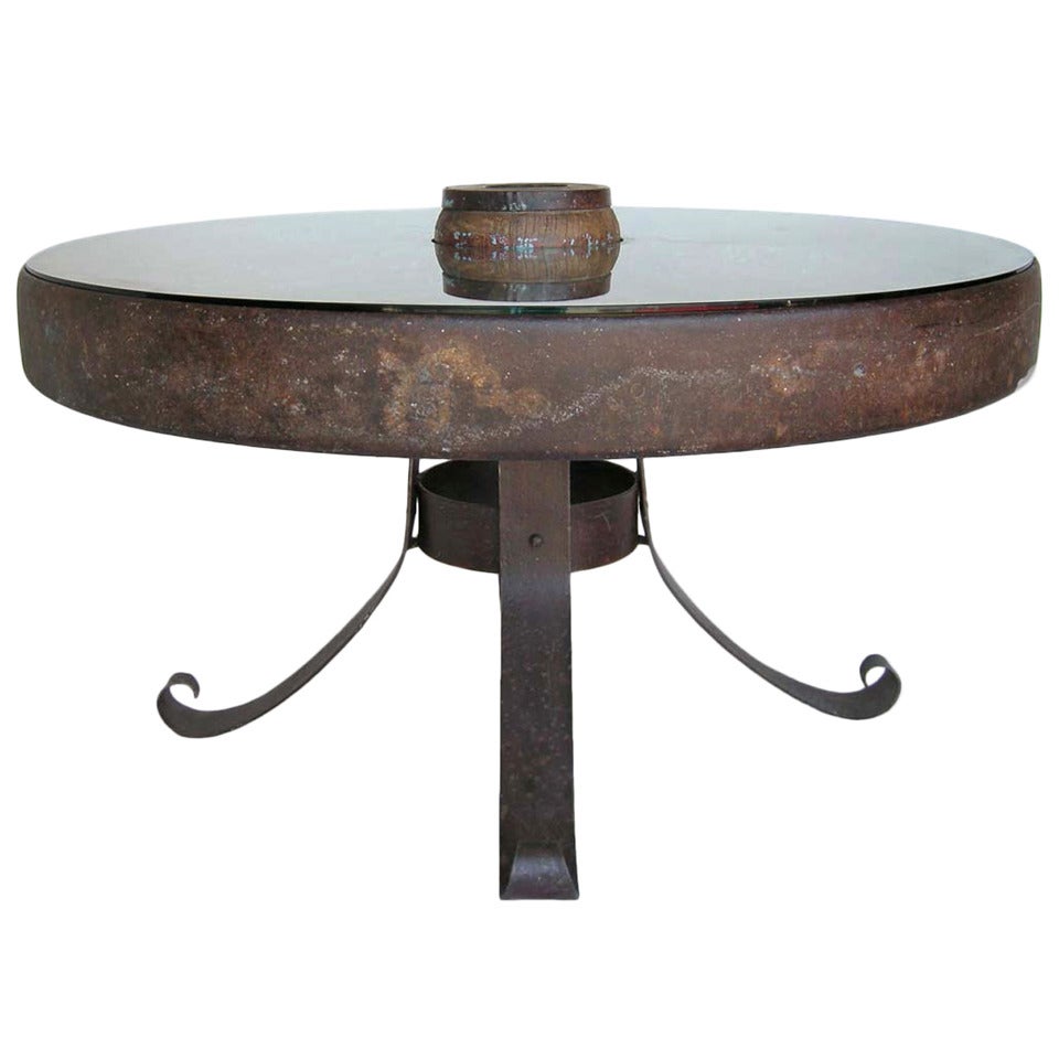 Antique Iron Wheel and Glass Table