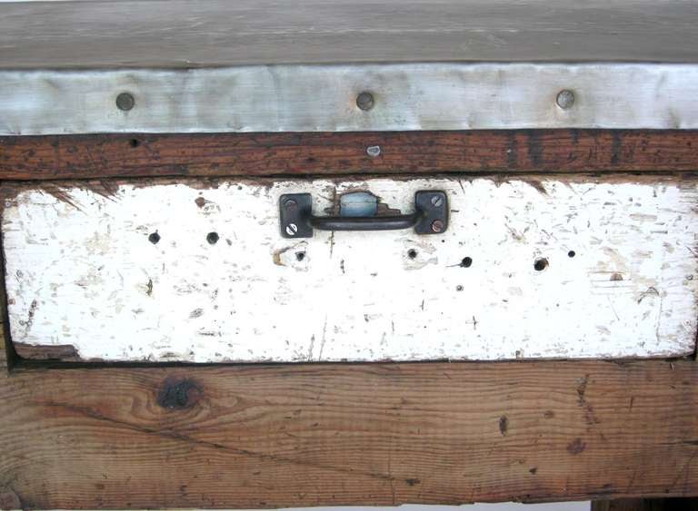 Zinc Top Work Table In Good Condition In Los Angeles, CA