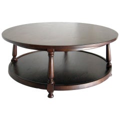 Custom Walnut Wood Round Colonial Coffee Table with Shelf by Dos Gallos Studio