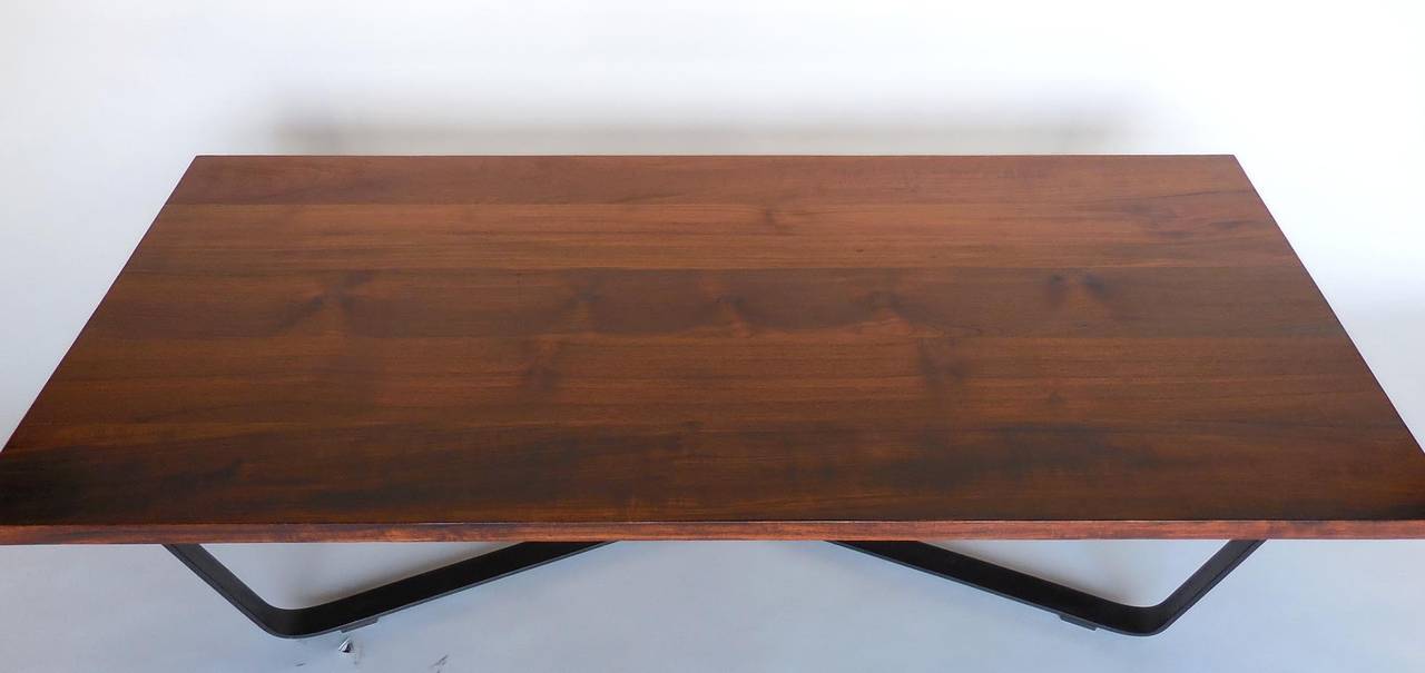 Dos Gallos Custom Teak and Iron Coffee Table In Excellent Condition For Sale In Los Angeles, CA