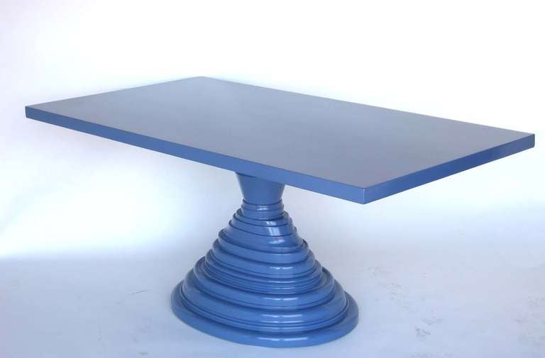 International Style Custom Periwinkle Pedestal Table by Dos Gallos Studio For Sale
