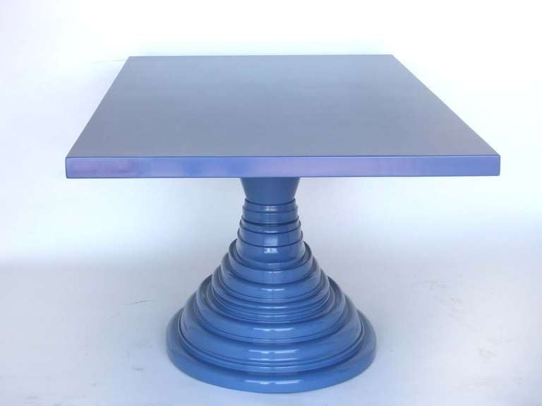 American Custom Periwinkle Pedestal Table by Dos Gallos Studio For Sale