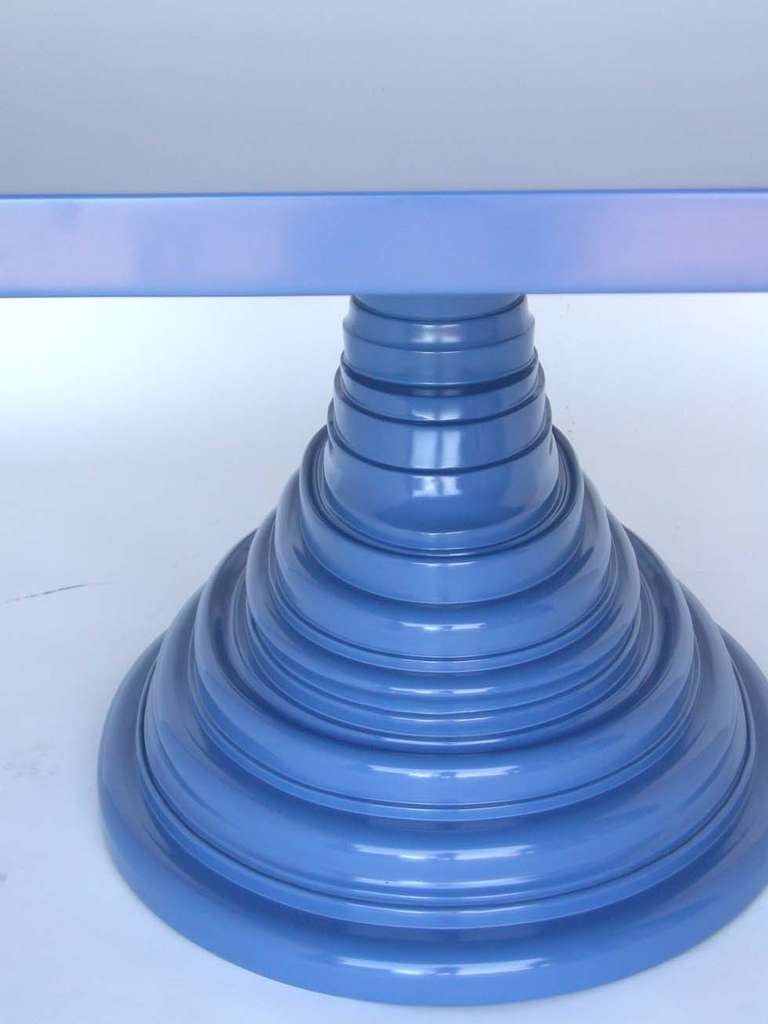 Custom Periwinkle Pedestal Table by Dos Gallos Studio In Excellent Condition For Sale In Los Angeles, CA