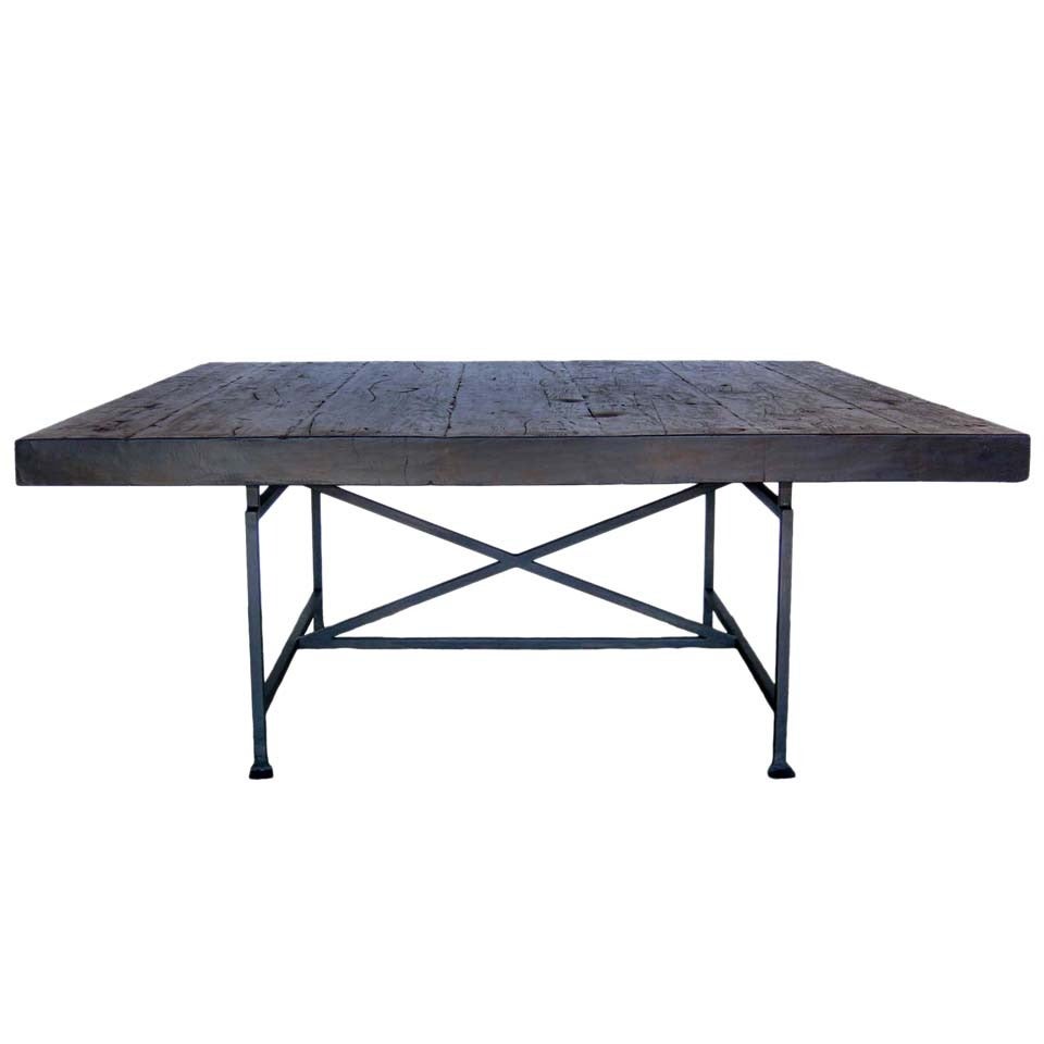 Dos Gallos Custom Industrial Style Wood Table with Iron Base