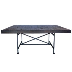Dos Gallos Custom Industrial Style Reclaimed Wood Table with Iron Base