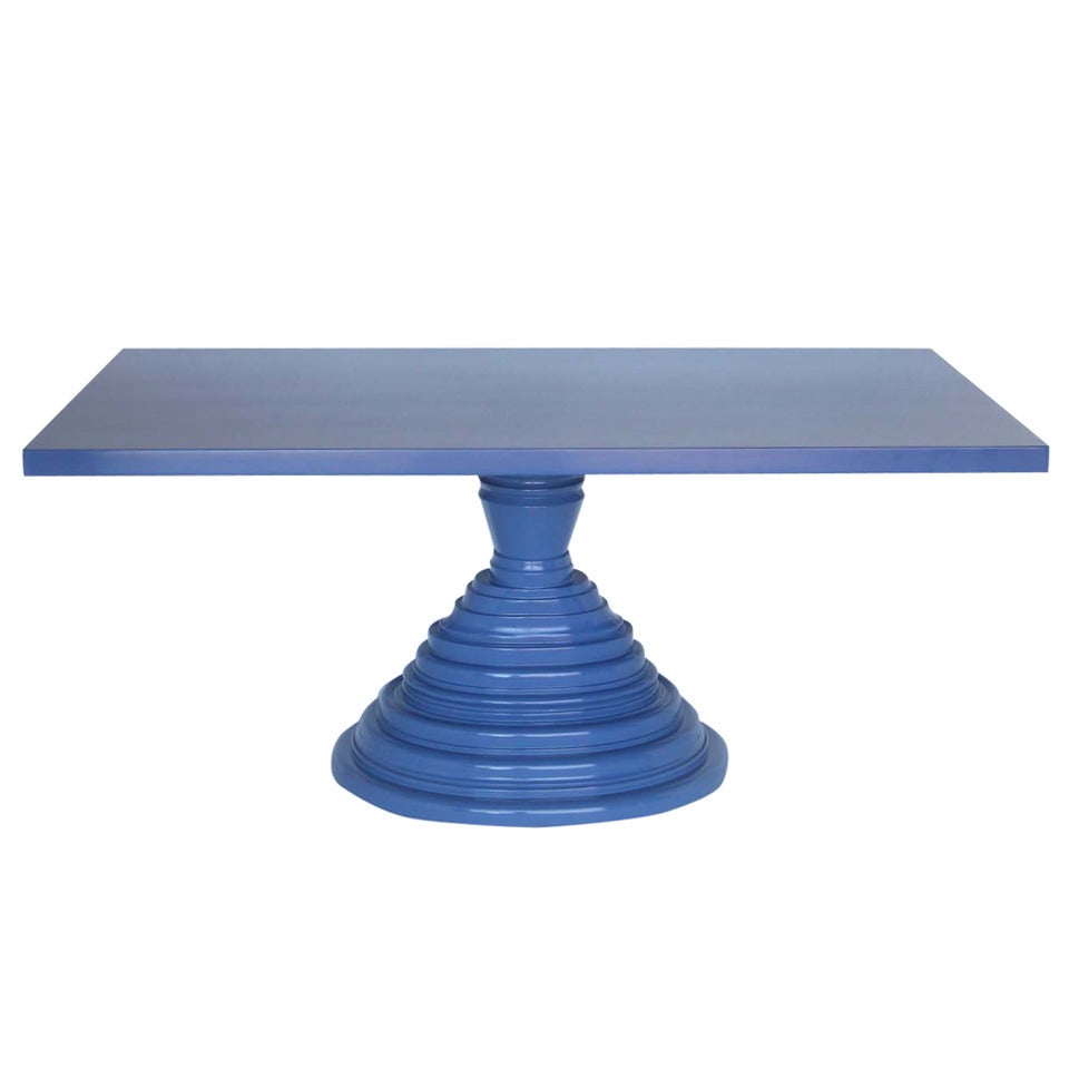 Custom Periwinkle Pedestal Table by Dos Gallos Studio For Sale